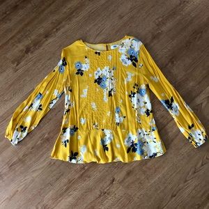 Yellow Floral Long Sleeves Top